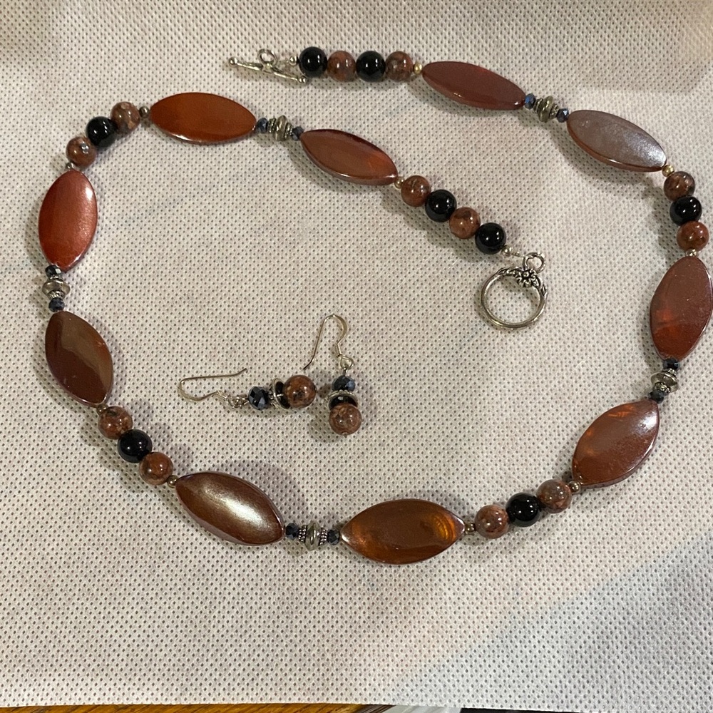 Chic Brown Beaded Necklace and Earring Set